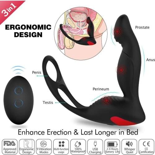 Male Masturbator Prostate Massage Vibrator Anal Plug Butt G-Spot Stimulator Silicone Delay Ejaculation Ring Sex Toy For Men