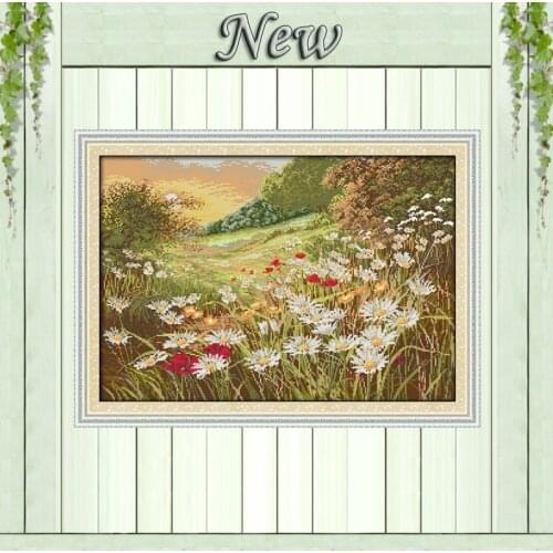 Daisy Beautiful Flowers scenery painting counted printed on canvas DMC 14CT 11CT DIY Cross Stitch Embroider kits Needlework Sets