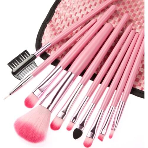 10pcs Makeup Brushes Set Pro Cosmetic Brush Eyebrow Foundation Shadows Eyeliner Lip Make Up Tools Kits & Bag