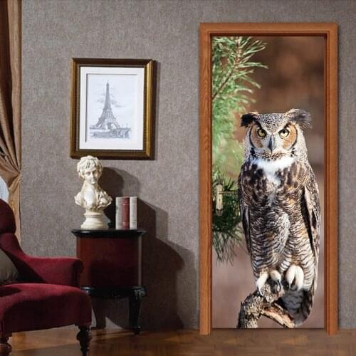 People Mascot Owls On Tree Branch Door Wall Stickers Sitting Room Bedroom Wall Decals Living Room Bedroom Home Decoration