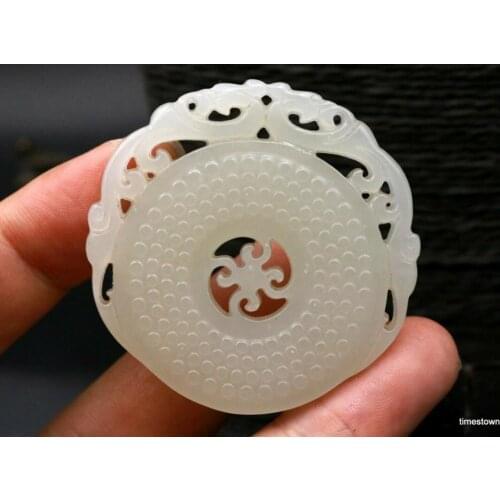 Big Treasure Top Chinese Hetian Old Jade Dragon Bud Vein totem Bi Disc Pei Pendant Carving Timestown 20201126A