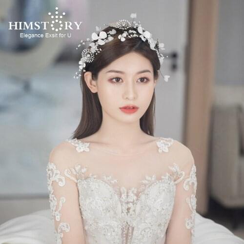 Himstory Retro Handmade Flower Brides Headbands Wedding Headpiece Evening Dress Head Decroation Accessories