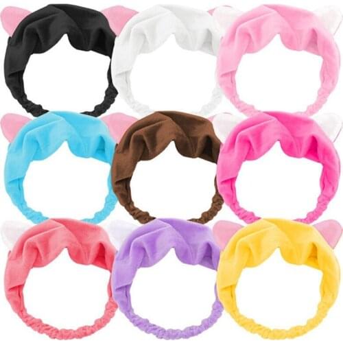 2021 Women Coral Fleece Headband Soft Cat Ears Hairband Elastic Hair Band Wash Face Turban Headwear Girls Lady Hair Accessories