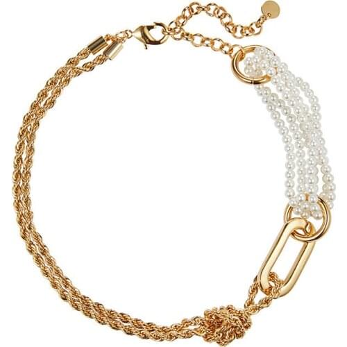 Rongho brand Pearl Chokers necklaces for women Chunky Twisted Chain Knot necklace pendant Vintage Bijoux