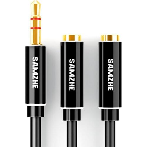 SAMZHE Earphone Splitter 3.5mm Jack Stereo Audio Adapter Male to 2 Female Y-splitter Earphone Extension Cords For Phone Laptop