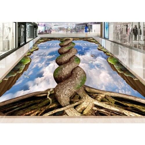 3D floor painting on the sky in the walkway showroom living room PVC Waterproof Self-Adhesive Bathroom