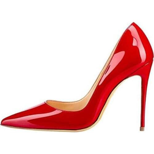 Red Dress Party Women Pumps Patent Leather Thin High Heels Shoes Sexy Wedding Slip On 10CM Pointed Toe Shallow Women Shoes 2020