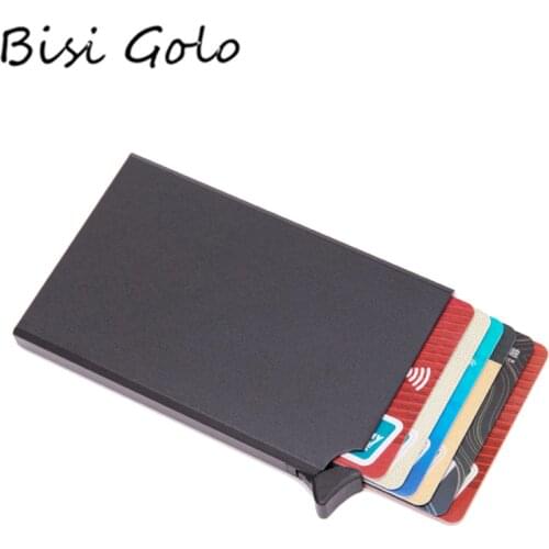 BISI GORO RFID Anti-theft Smart Wallet Thin ID Card Case Unisex Automatically Solid Metal Bank Credit Card Holder Business Mini