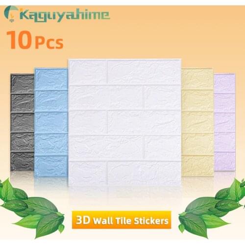 Kaguyahime 10pcs 3D Waterproof Wall Stickers DIY Self-Adhesive Wallpaper Brick Decorative Wallpaper For TV Backdrop Living Room