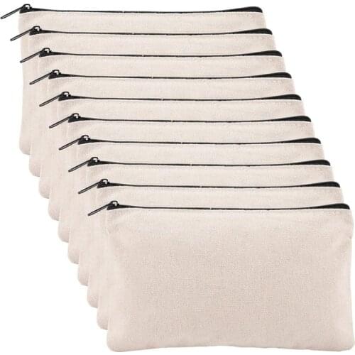 PPYY-10Pcs Canvas Makeup Bags Canvas Zipper Pouch Bags Pencil Case Blank DIY Craft Bags Cosmetic Pouch for Travel DIY Craft