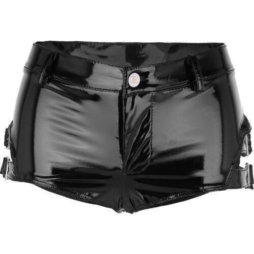 Womens High Waist Shiny Pu Leather Shorts Sexy Wet Look Moto & Biker Shorts Pole Dance Latex Clubwear Party Rave Panties