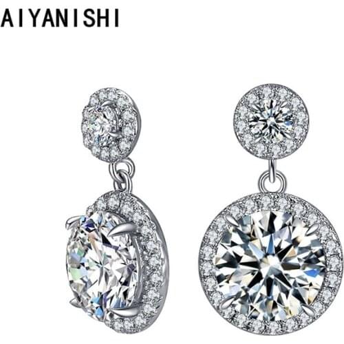 AIYANISHI 925 Sterling Silver Dangle Earrings Woman Fashion Jewelry Wedding Engagement Halo Silver Chandelier Drop Earrings Gift
