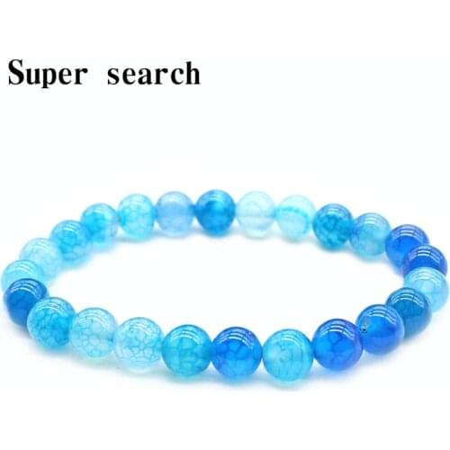 Natural Stone Bracelet Blue Ice Crack Agat Beads Bracelets 8mm Charms Ocean Crystal Bracelets&Bangles Birthday Gift For Women