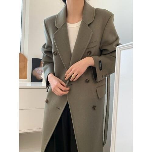 High-end suit collar double-breasted European station double-sided cashmere coat woolen coat female 21 new