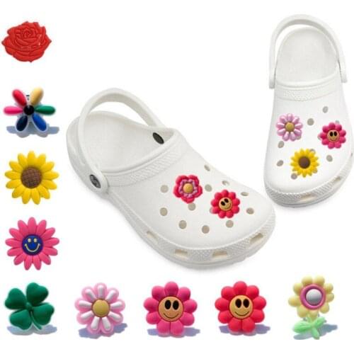 1pcs Lovely Flowers PVC Shoe Charms Accessories Decoration Fit Bracelets Croc Shoes Sunflower JIBZ for Girls Women Kids Gift