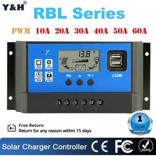 10A 20A 30A 40A 50A 60A Solar Charge Controller PWM 12V 24V Controller LCD Dual USB PV Home Solar Cell Panel Battery Charger SCC