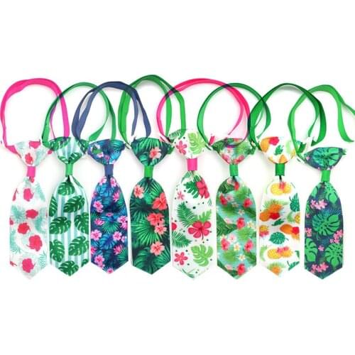 100pcs Tropical Style Dog Neckties Adjustable Small Dog Ties Bowties Summer Dog Accessories Pet Grooming Supplies