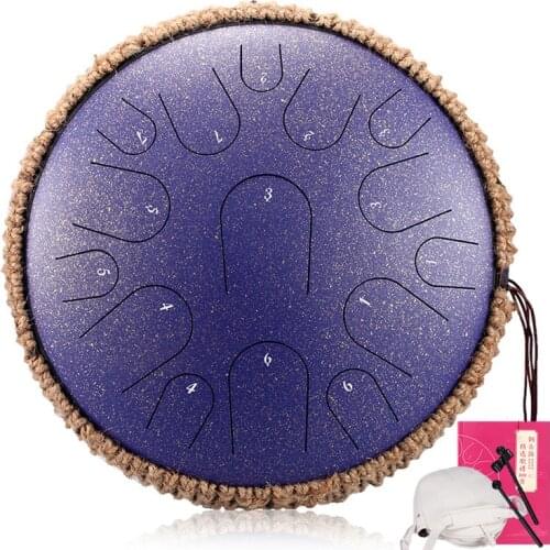 13 inch 15 Tone Tongue Drum D tone Ethereal Drummer Disc Tank Drum Steel Hollow Drum Musical Meditation Instruments Meditation