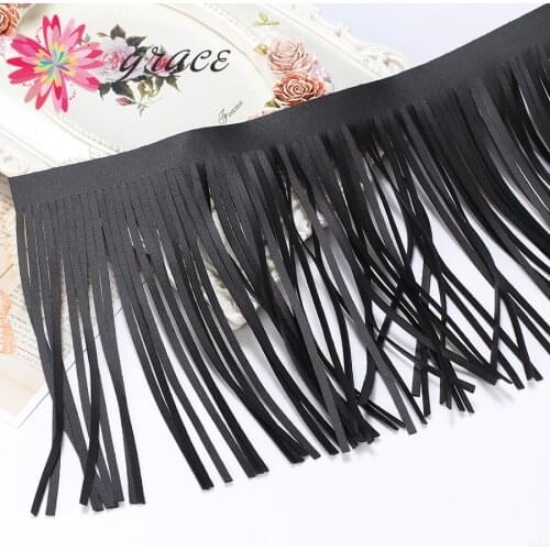 3m/Lot 15cm Suede Black PU Leather Tassels Fringe Trim For Diy Necklace Lace Skirt Clothes Latin Dance Dress Crafts Accessories