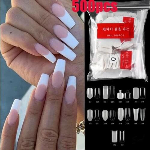 500pcs/bag transparent white false nails long French hand and toe false nails manicure nail art decoration clear nail tips