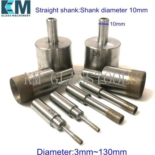 Free Shipping! Straight shank glass sintered diamond core drill bits Diameter:3~130MM. Shank diameter 10mm