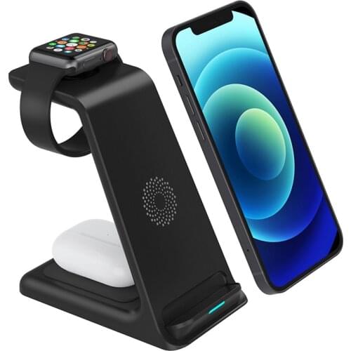 3 in 1 Qi 10W Fast Wireless Charger for iphone Samsung Phone Holder for iWatch 5 for Airpods Galaxy Buds Gear S4 S3 Dock Charger