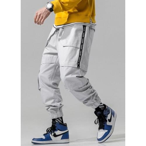 EL BARCO 2019 Cotton Casual Pencil Pants Men Black Grey Hip Hop Streetwear Male Cargo Pants Pockets White Harem Trousers Joggers