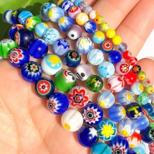 4 6 8 10mm Murano Lampwork Flower Beads For Jewelry Making Diy Bracelet Necklace Crafts Accessories Multicolor Round Glass Beads