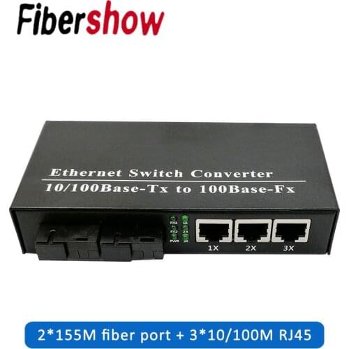 Fast Ethernet 2F3E 10/100M Ethernet Switch 2 Fiber Port SC 25KM 2 UTP RJ45 Fast Erhetnet Fiber Optical Switch with power supply