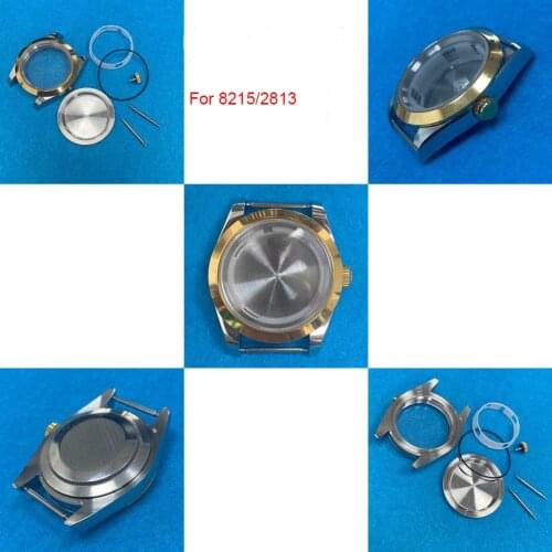 39mm Watch Case Middle Gold Polished Stainless Steel Solid Bottom Cover Sapphire Glass for 8215/2813