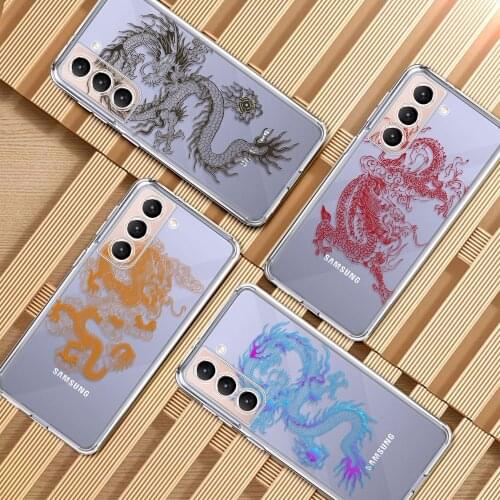 Hot Sale Clear Case For Samsung S21 S20 FE S10 Plus S9 S8 Galaxy Note 10 20 Ultra 5G Phone Cover Tpu Carcasa Oriental Dragon Art