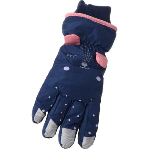 Kids Winter Waterproof Snow Gloves Cartoon Ears Thermal Insulated Ski Mittens U7EF