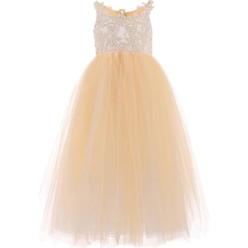 Kids Girls Embroidered Flower Bow Formal Party Prom Princess Bridesmaid Wedding Children Tutu Dress Size 2-14Y