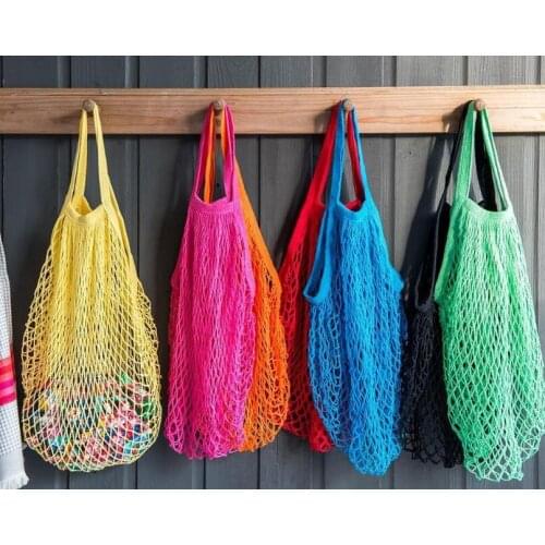 Long Handle Fruits Vegetable Shopping String Cotton Net Mesh Bag Clothes Toys Basketball Storage Bags LX3009