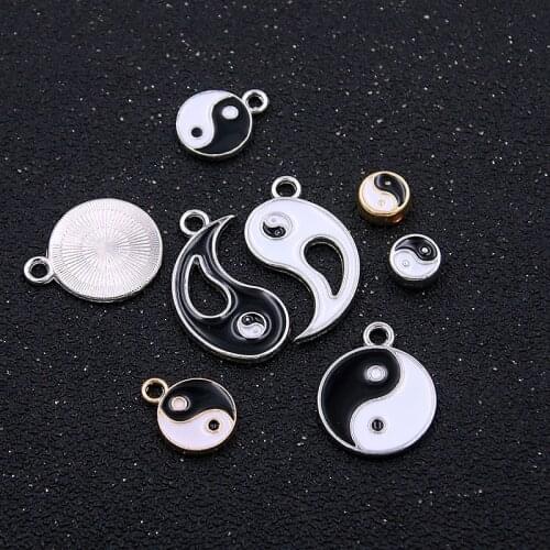 2 Color 4 Styles Two-Sided Kit Tai Chi Bagua Drop Oil Alloy Metal Pendant Beads For DIY Jewelry Bracelet Necklace Making