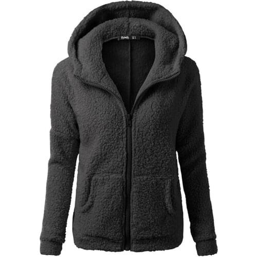 Elegant Faux Fur Coat Women Autumn Winter Thick Warm Soft Fleece Jacket Pocket Zipper Outerwear Overcoat S-2XL