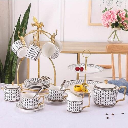 European Ceramic Tea Set Gift Coffee Water Set Retro Style Coffee Cup Dish New Bone China Teacup Plates