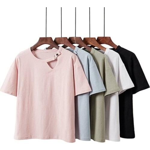 Summer Casual Knitted Basic T-Shirt Women Short Sleeve O-Neck Solid Tops Female Oversized Linen Cotton tshirts Ladies Harajuku