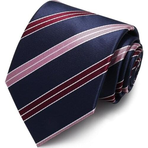 High Quality 2020 Designer New Fashion Red Striped Navy Blue 8cm Ties for Men Necktie Wedding Party Formal Suit with Gift Box