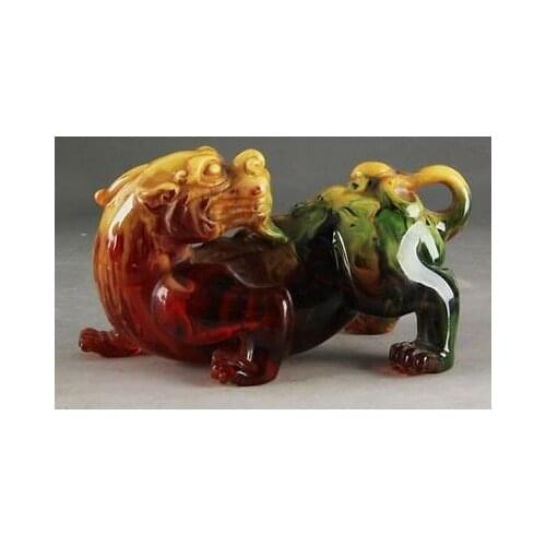 Exquisite Old Decorated Handwork Resin Carving Lifelike Dragon & Nyoi Authorization Statue