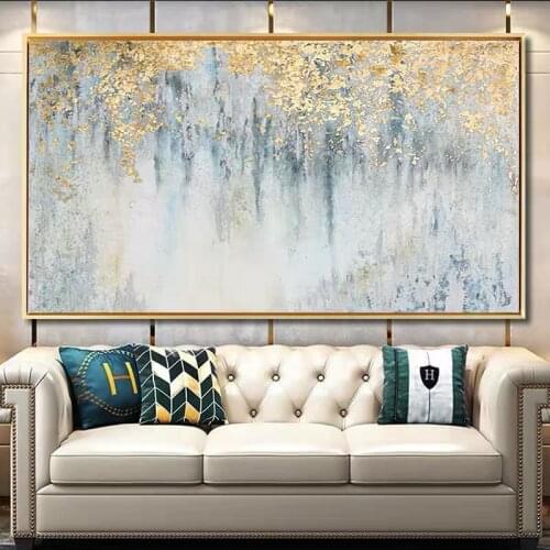 The Goldleaf Dots Picture 100% Hand Painted Modern Abstract Oil Painting on Canvas Wall Art for Living Room Home Decor No Frame