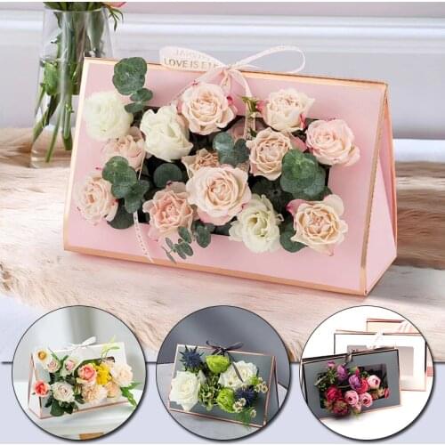 Kraft Paper Flower Box Hollow Window Hand-held Box Flower Arrangement Bag Foldable Flower Packing Box Flower Bag Gift Box