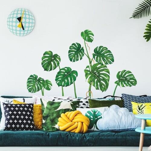 Creative Nordic Style Green Plant Leaves Wall Stickers Simulation Plant Affixed TV Background Decor Wall Window Decoration Stick