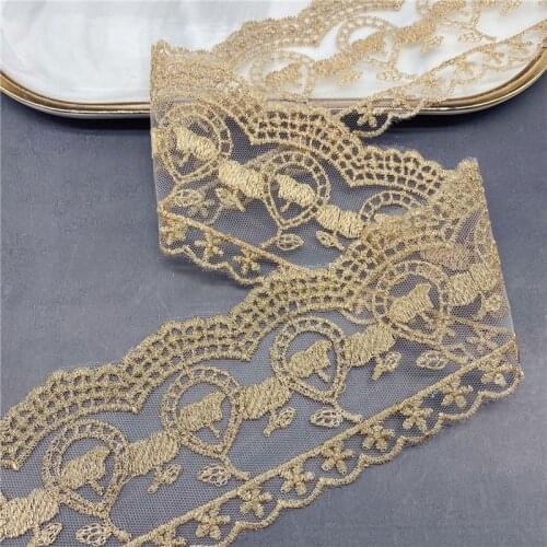 20Yards Embroidery Lace Mesh Gold Line Lolita Jewelry DIY Computer Embroidery Lace Clothing Accessories Trims 7.3cm