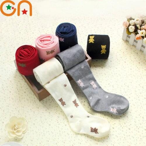 3-10 yrs Spring/Autumn Kids Girls Casual Cotton Cartoon Bear Jacquard Leggings bottoming stockings child breathable Pantyhose CN