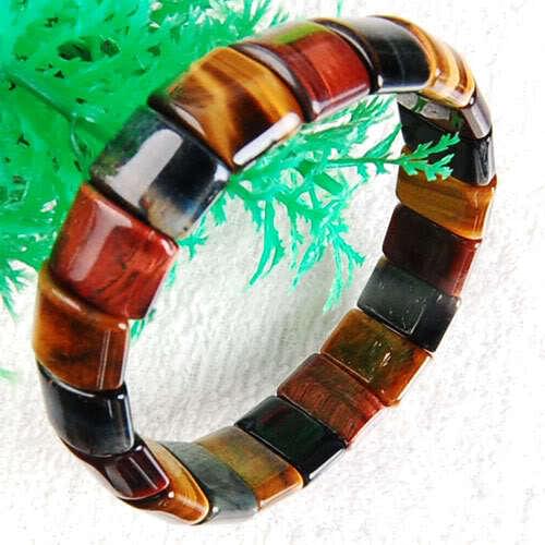 Free shipping Fashion Jewelry 10x15mm A+ Multicolor Tiger Eye beads Bracelet 7" E3537