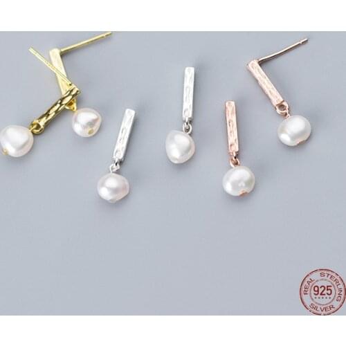 LKO New Arrive 925 Sterling Silver BaroquePearl Stud Earrings For Fashion Women Party Minimalist Fine Jewelry Accessories Gift