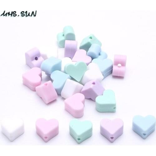 MHS.SUN 50PCS Silicone Heart Beads Baby Teething Beads For DIY Necklace Pacifier Chain BPA Free Chewing Food Grade Jewelry