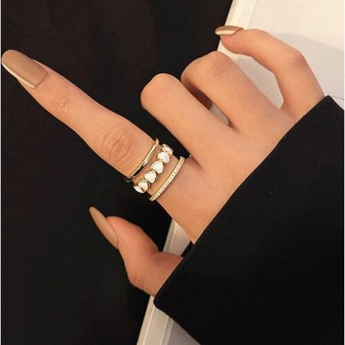 Multi-layer Heart-shaped Rings for Women 2021 New Fashion Open Ring Design Statement Joint Rings Girls Party Ring Accessories