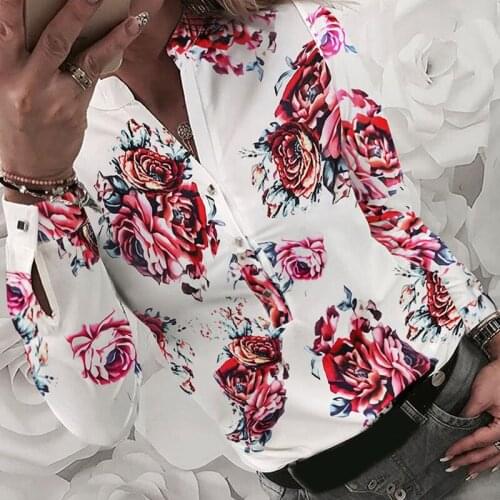 GAOKE Fashion Womens Shirt Casual Tops Geometric Print Pattern Long Sleeve Button Blouse Shirt blouse women spring autumn